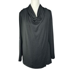Betabrand Women's NWT Black Liz Wrap Tunic Roll Tab Sleeve Sweater S/C38